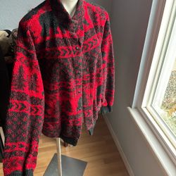 Vintage Red Bear Cabin Fleece Cardigan 