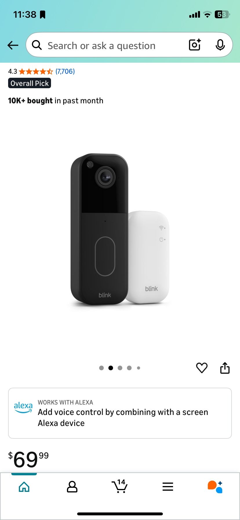 Blink Video Doorbell (newest model) – Head-to-toe HD view, two-year battery life, and simple setup. Sync Module Core included – System (Black)