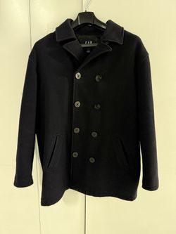 Gap Navy Wool Blend Quilted Lined Pea Coat Anchor Button Double Breasted XXL. Pre-owned in good Condition 