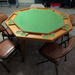 Folding Poker Table & Table Top Cover & 5 Folding Chairs