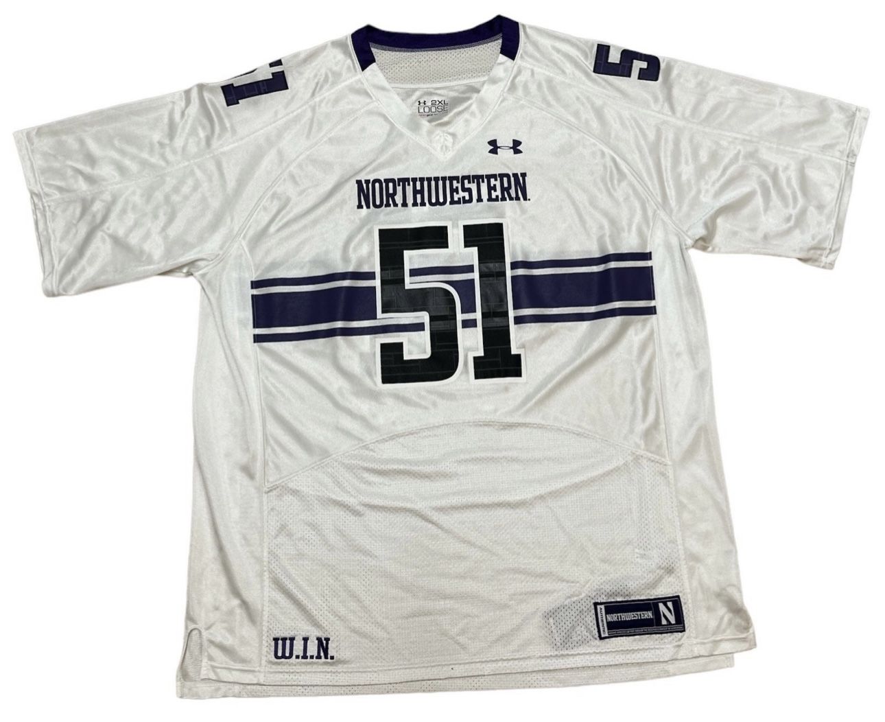 Northwestern Wildcats Under Armour White Purple #51 Football Jersey Men’s 2XL RN49314