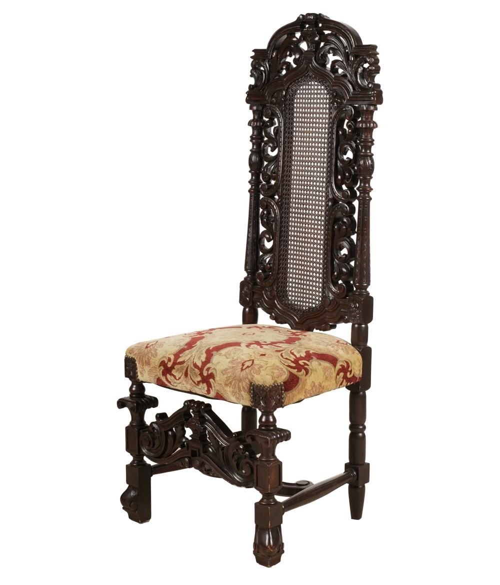Carved and Caned High Back Chair.