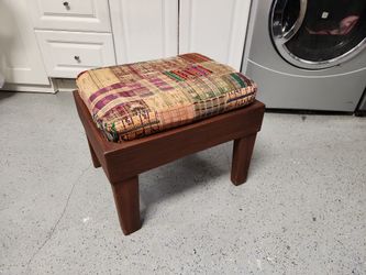 Rustic Footstool with Patchwork Cloth Cushion