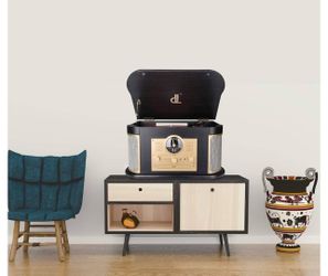 dl 7-in-1 Turntable with Bluetooth, 2 x 9 W High Energy Speakers, Vintage Wood Vinyl and MP3/CD/USB/SD/Recording/FM/Line Out/AUX Music Centre