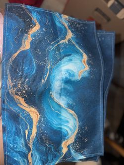 6pc Blue & Gold Abstract Placemats – 12x18 – New