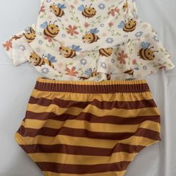 Baby Girl Bee Outfit Set – Ruffle Top & Stripe Bloomers – Cute Summer Clothes