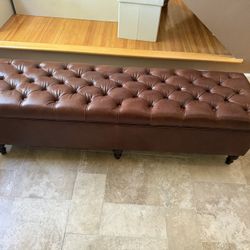 Pottery Barn Lorraine Leather Tufted Upholstered Queen Storage Bench