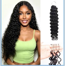 New-Human Crochet Hair for Black Women Feather Deep Wave Human Hair Extensions 12A Human Crochet Hair Deep Wave 16 Inch 50g Pre-Separated Feather Croc