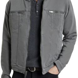 John Varvatos Star USA Men's Hooded Jean Jacket, Shark Grey, Small