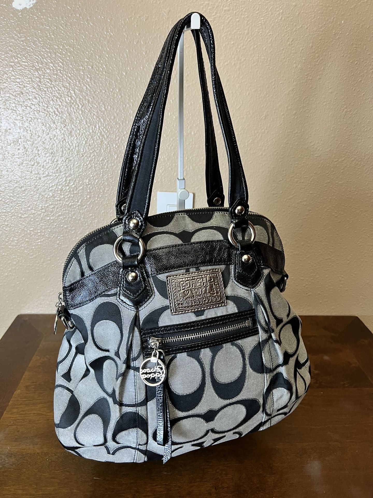 COACH💥Vintage~Rare💥Signature Black/Gray Poppy Tote