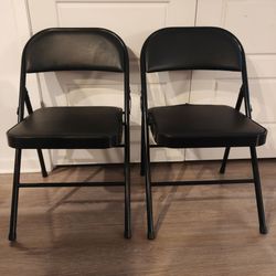 2 Black Padded Folding Chairs – Metal Frame