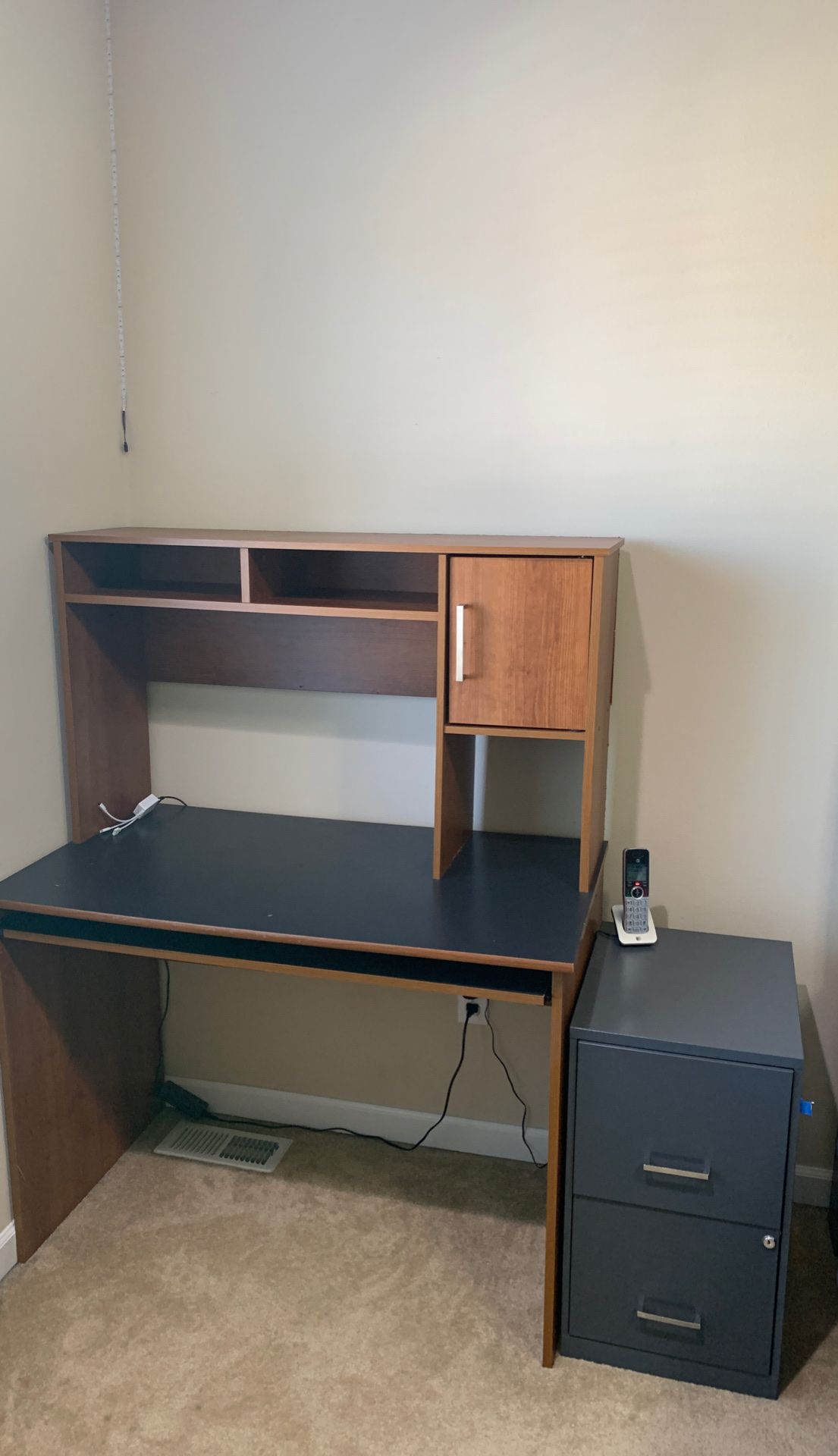 Office Desk (with metal file cabinet, and book shelf)