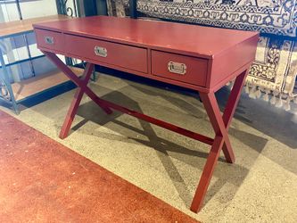 Cranberry Red Campaign Style 3-Drawer Desk