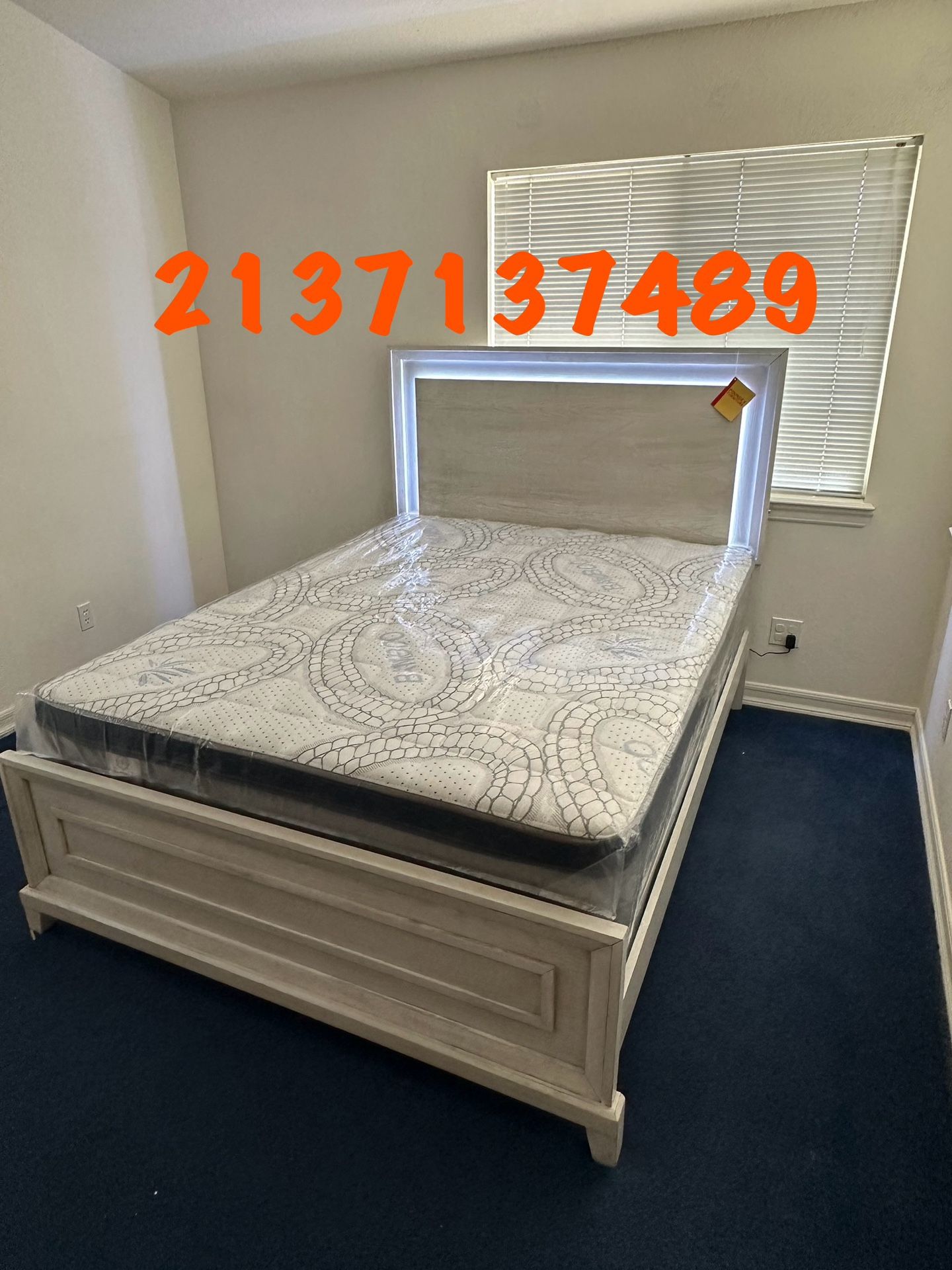Queen Bed Platform Bed W/ Built-In LED Lights / Mattress Included. 💢  Cama Queen Size Con Luz Led / Colchon Incluido 