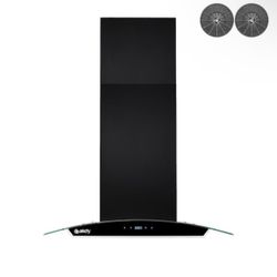 30 in. 343 CFM Convertible Kitchen Island Mount Range Hood in Black Painted Stainless Steel with Tempered Glass