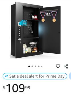 BRAND NEW IN THE BOX 19.7" Tall Biometric Wall Safe Between 16" Studs, Fingerprint & Keypad Safe with Removable Pegboard & Shelves and Auto-Open Door,
