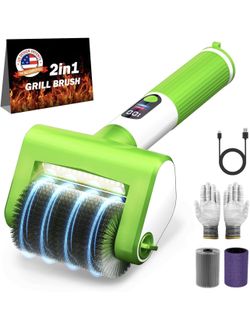 New-Electric Grill Brush, 2-Speed BBQ Grill Brush with LED Light/Screen Powerful Cleaning 800RPM/4000mAh/2 Brush Heads No Bristle Shedding Rechargeabl