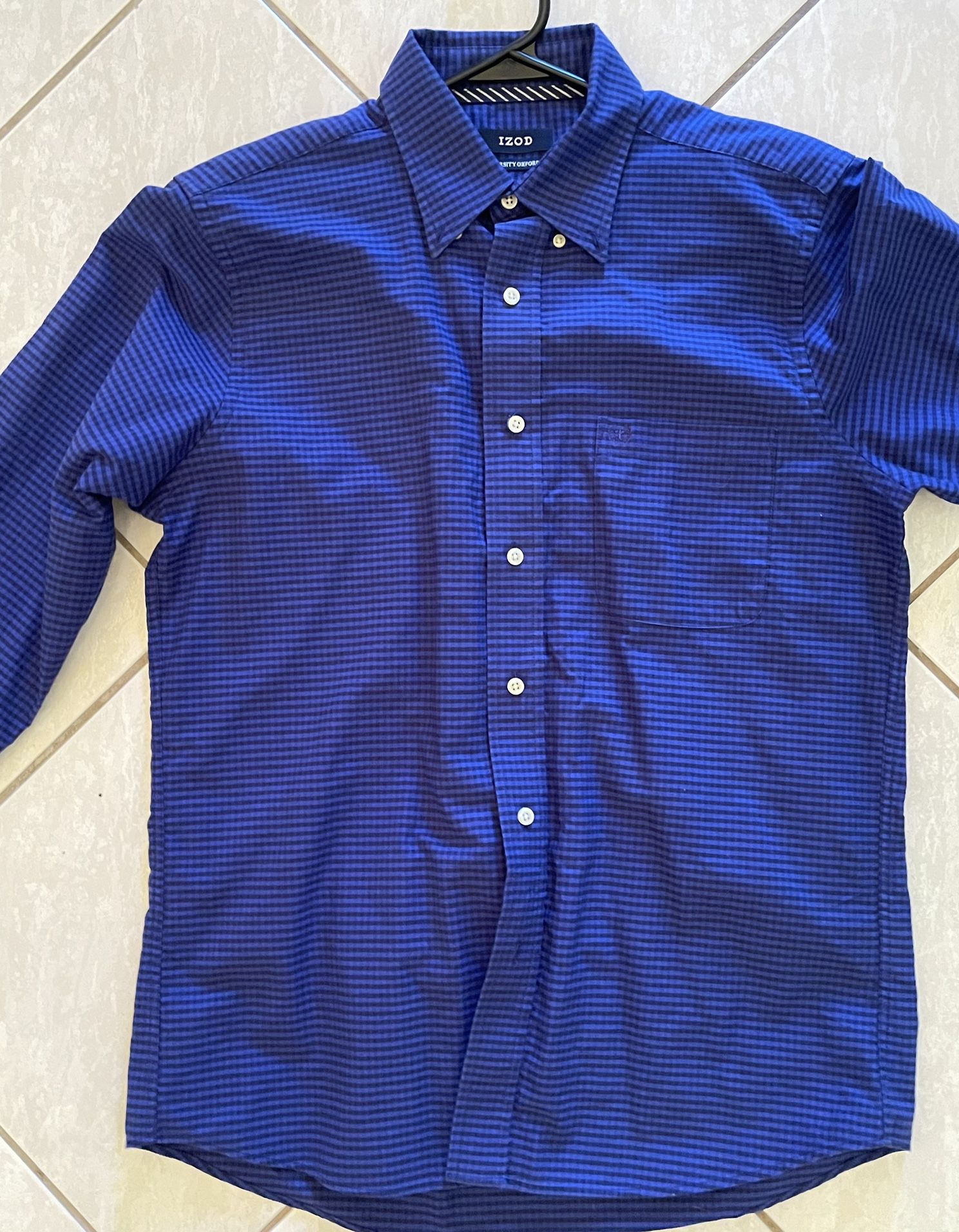 Izod Black And Blue Plaid Men’s Button Down Long Sleeve Shirt - Slim Fit 