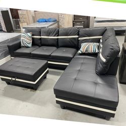 Living room sectional sofa with ottoman 