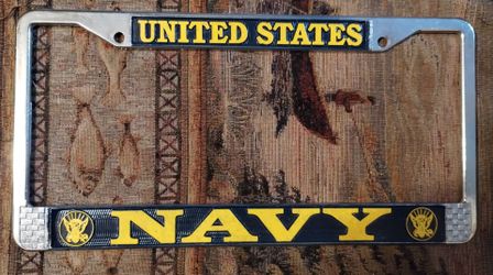 US Navy metal license plate frame, new