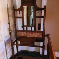 Antique Wooden Hall Hat/coat Rack With Drawer 