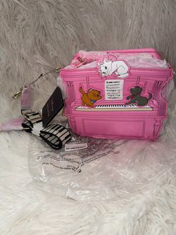 NWT Loungefly Disney The Aristocats Figural Piano Pink Glitter Crossbody Handbag