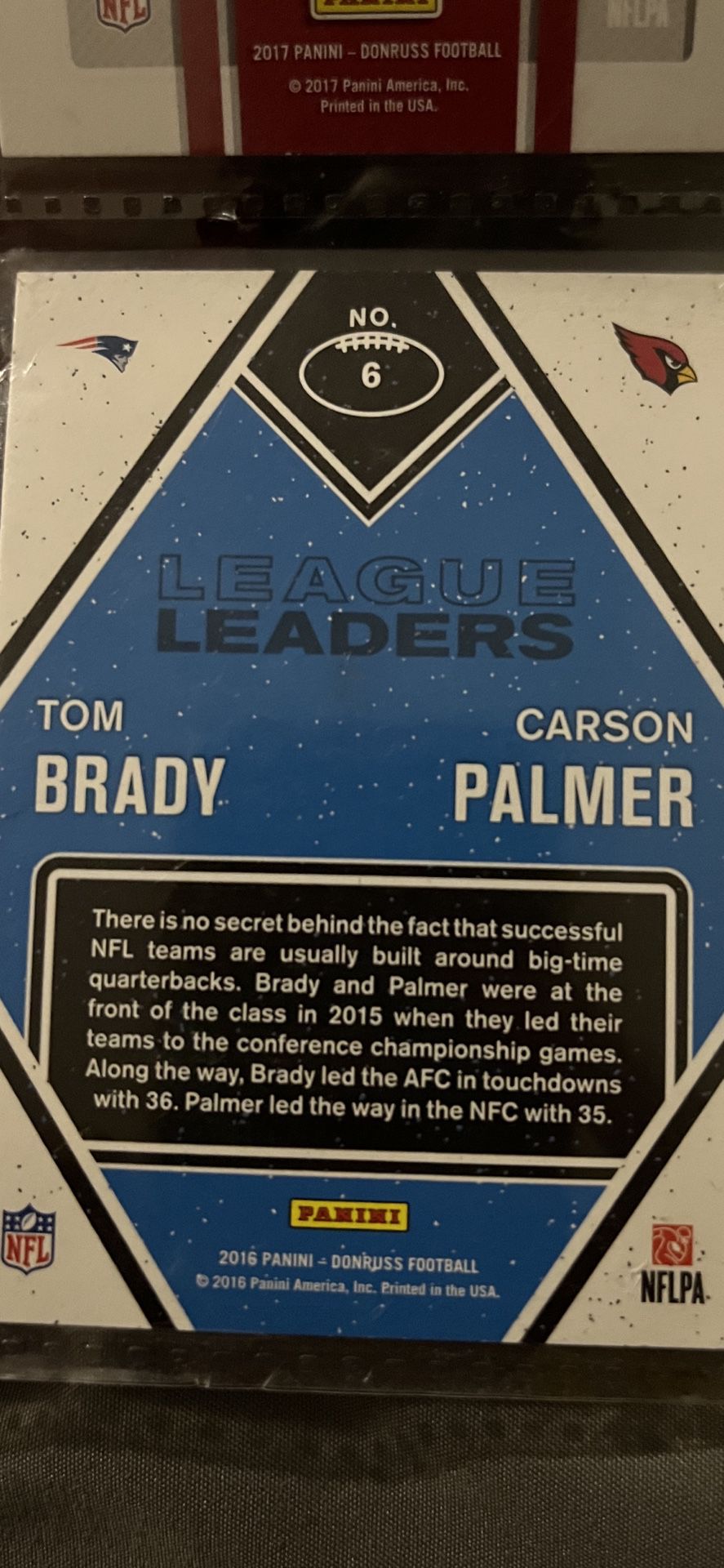 League Leaders Carson Palmer Tom Brady Card