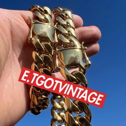 Cuban Link 14k Plated Gold Chain And Bracelet 