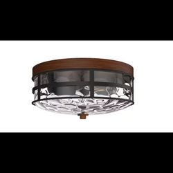 aiwen 12" 2-Light Farmhouse Black Flush Mount Ceiling Light w/Water Ripple Glass