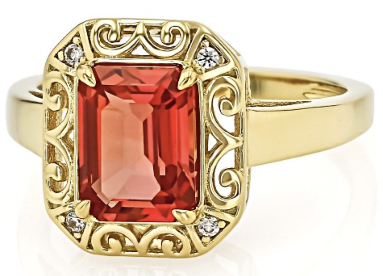 Orange Lab Sapphire W Zirconia 18k Over Sterling Silver Ring Size 10