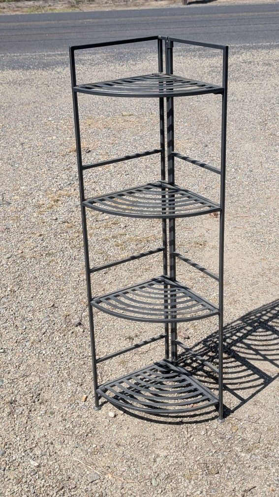 44" Tall Black Metal 4-Tier Corner Shelf Stand for Garden or Indoor Storage