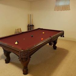 Pool Table , With Sticks & Brush 