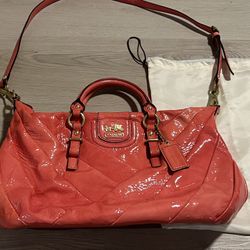 The Coach Madison Diagonal Pleated Patent Leather Juliette Satchel