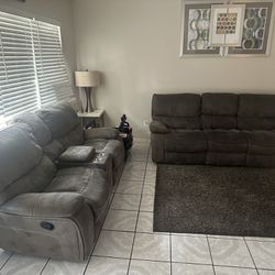 Reclining Living Room Set-Gray-Reclining Sofa & Loveseat