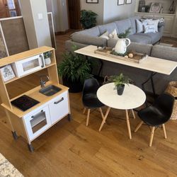 IKEA Play Kitchen with Mid Century Modern Round Table and (2) Chairs