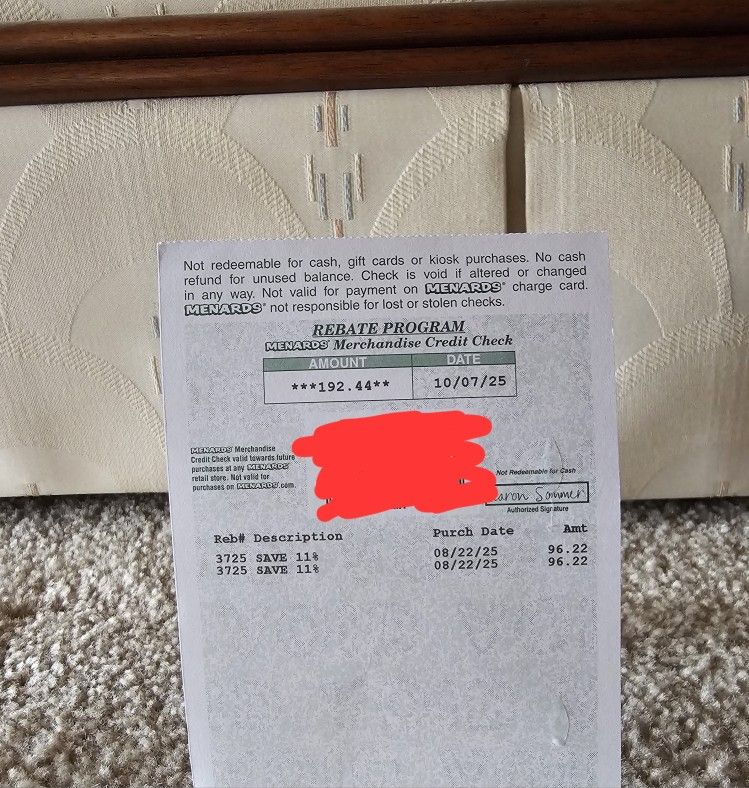 Menards Rebate Voucher ($192)