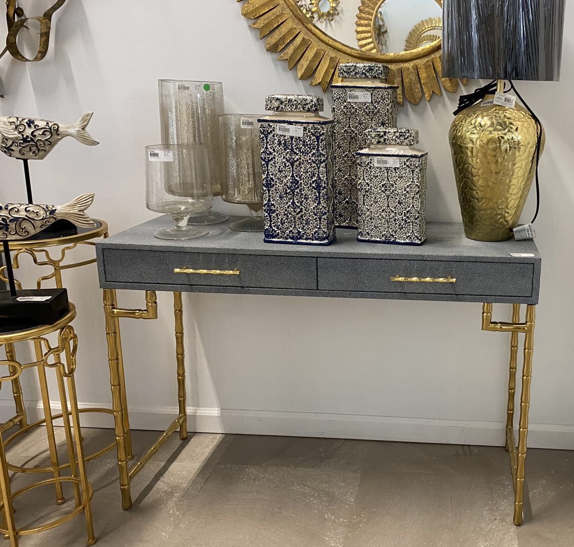 $169 - Console Table W Bamboo Metal Leg