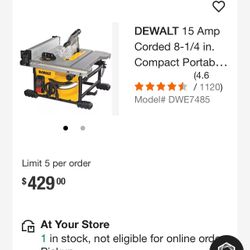 Dewalt 10” Compact Table Saw