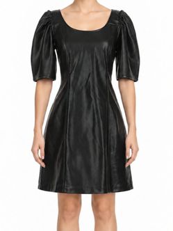 New GAP Black Faux Leather Puff Sleeve Mini Dress, 2 (XS)