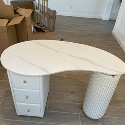White Marble Irregular Desk 