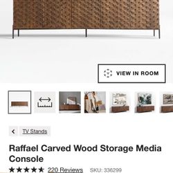 Crate and Barrel Raffael Carved Wood Storage Media Console
