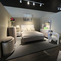 Grey King Bed, Dresser , Mirror And One Nightstand
