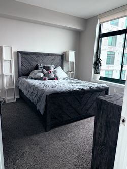 Calvin Queen Gray Panel Bed Frame and dresser