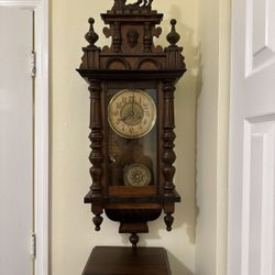 junghans circa 1900’s Regulator Wood wall clock 27” long working