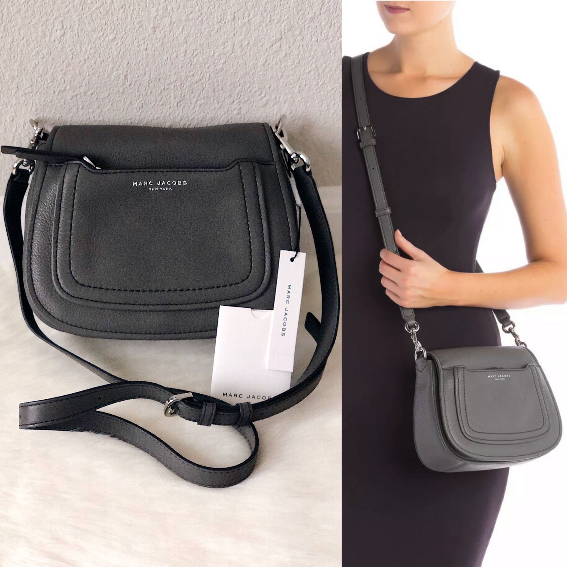 ✨New MARC JACOBS Empire City Mini Messenger Leather Crossbody Bag Grey NWT