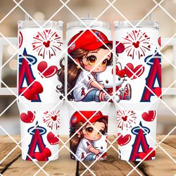 Custom 40oz Anaheim Angels Girl & Hk Kitty Angels Baseball Print Stanley DupeTumbler