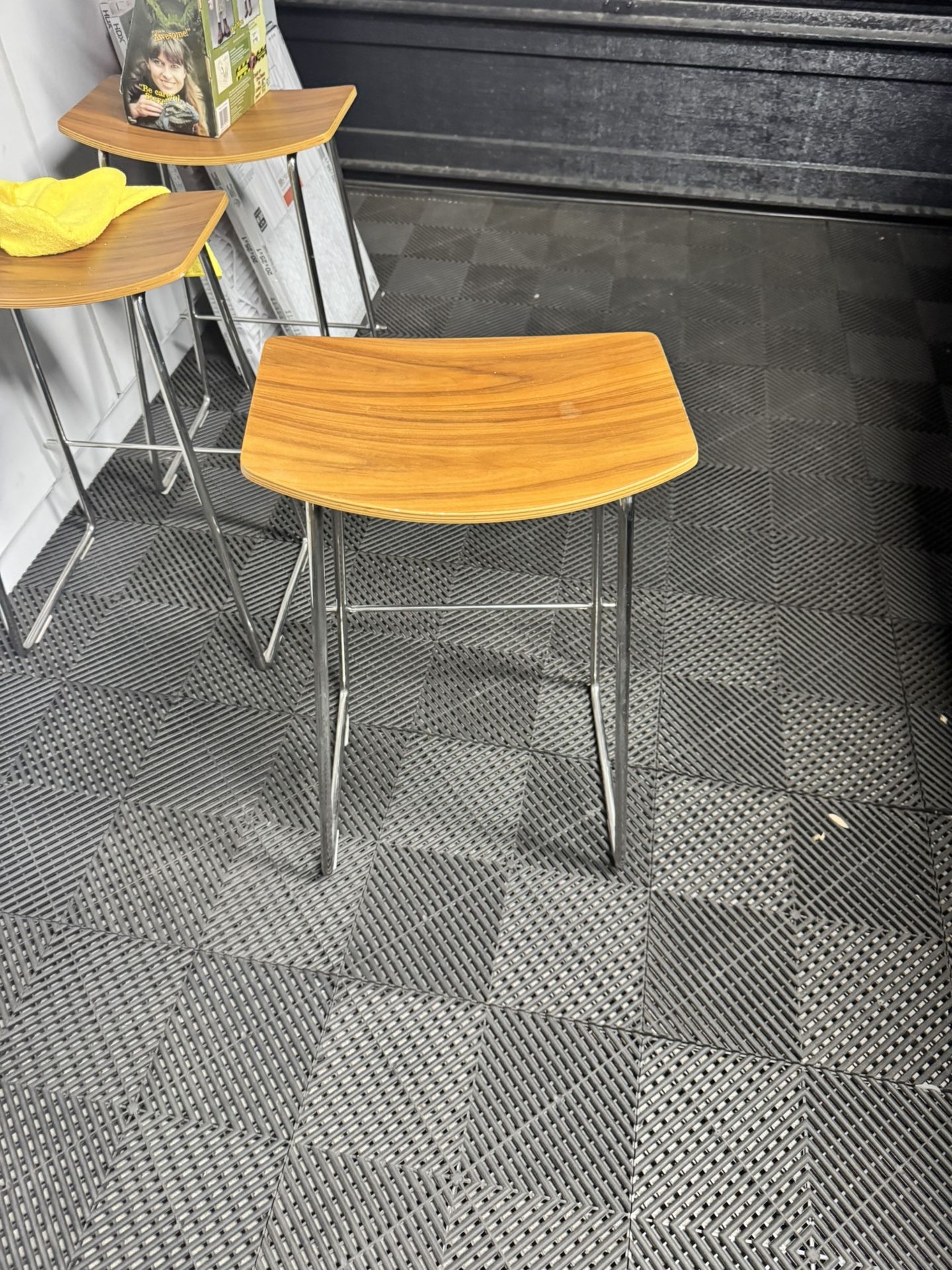 Walnut And Metal Bar Stools
