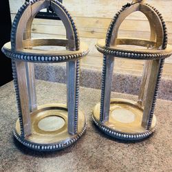 Set Of Two Farmhouse Wooden Candle Holders 
