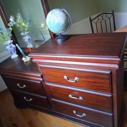 Old Fashioned Cherry Wood Dresser With Mirror 