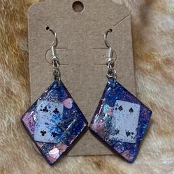 Blue and Pink “4” Playing Card Earrings